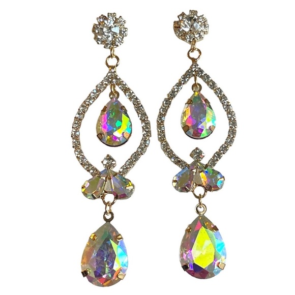 Silver Crystal Drop Earrings Wedding Bridal Bridesmaid Prom Statement Earrings - Picture 1 of 12